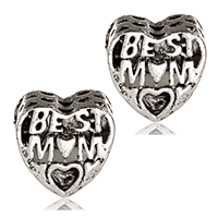 Zinc Alloy European Bead, Heart, word best mom, antique silver color plated, Mother Day Jewelry & without troll & hollow Approx 4.5mm 