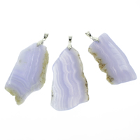Lace Agate Pendants, with iron bail, Nuggets, platinum color plated, dutch blue - Approx 