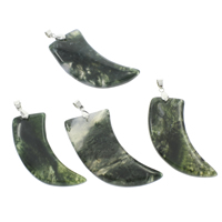Moss Agate Pendants, with iron bail, Horn, platinum color plated - Approx 