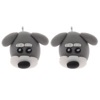 Polymer Clay Stud Earring, iron post pin, Dog, handmade, grey 