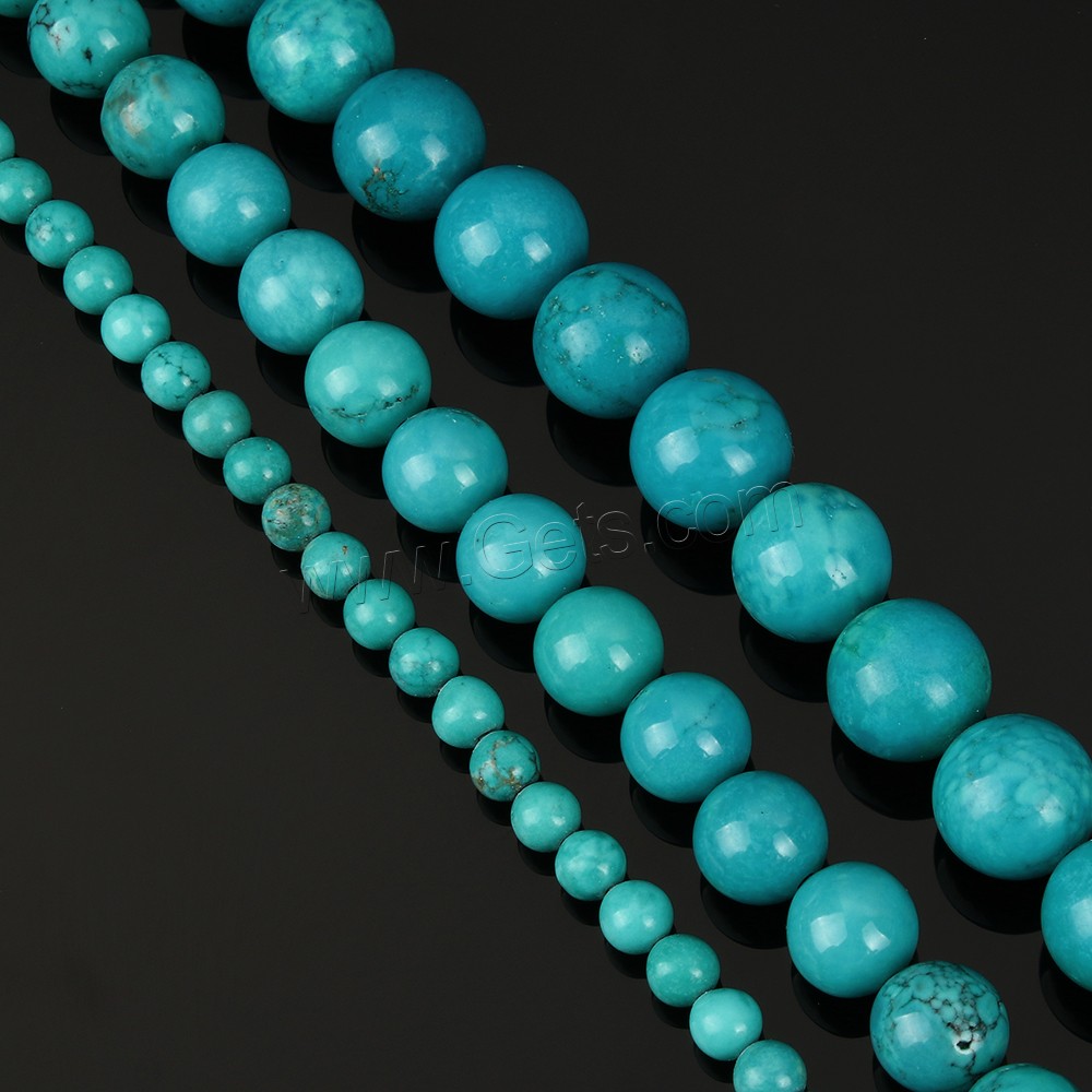Perles naturelles Sinkiang Turquoise, Turquoise de Sinkiang, Rond, multiple tailles pour le choix, bleu, Trou:Environ 1-1.5mm, Longueur:Environ 15 pouce, Vendu par brin