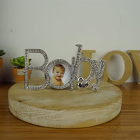 Zinc Alloy Photo Frame, with Velveteen, word baby, silver color plated, with rhinestone, lead & cadmium free Inner Approx 