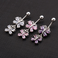 Gets® Jewelry Belly Ring, Brass, Butterfly, platinum plated, with cubic zirconia & faceted nickel, lead & cadmium free 
