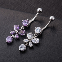 Gets® Jewelry Belly Ring, Brass, Butterfly, platinum plated, with cubic zirconia & faceted nickel, lead & cadmium free 