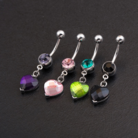Gets® Jewelry Belly Ring, Brass, Heart, platinum plated, with cubic zirconia & faceted nickel, lead & cadmium free 