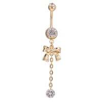 Gets® Jewelry Belly Ring, Brass, Bowknot, 18K gold plated, with cubic zirconia, nickel, lead & cadmium free 