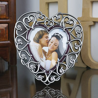 Zinc Alloy Photo Frame, with Velveteen, Heart, Antique Tin Color Plated, with rhinestone, lead & cadmium free Inner Approx 