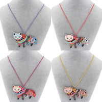 Plank Sweater Necklace, with iron chain, Fox, printing, with painted & twist oval chain Approx 24 Inch 