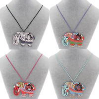 Plank Sweater Necklace, with iron chain, Elephant, printing, with painted & twist oval chain Approx 23 Inch 
