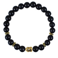 Wrist Mala, Black Agate, with Zinc Alloy, Buddha, antique gold color plated, natural & Buddhist jewelry, 8mm Approx 7 Inch 