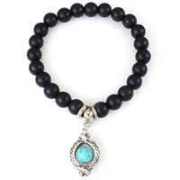 Black Agate Bracelets, with Synthetic Turquoise & Zinc Alloy, antique silver color plated, natural & charm bracelet & frosted, 8mm Approx 7 Inch 