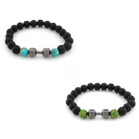 Black Agate Bracelets, with Impression Jasper & Zinc Alloy, Barbell, plumbum black color plated, natural & frosted 8mm Approx 7 Inch 