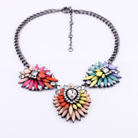 Fashion Statement Necklace, Zinc Alloy, with Crystal & Resin, with 2.7 lnch extender chain, Flower, plumbum black color plated, twist oval chain & faceted Approx 15.7 Inch 