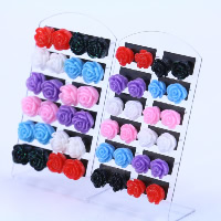 Resin Stud Earring, iron post pin, Flower, platinum color plated & colorful powder, mixed colors 
