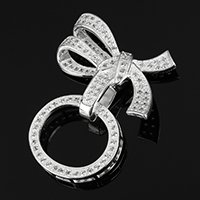 Sterling Silver Fold Over Clasp, 925 Sterling Silver, Bowknot, plated, with connector bar & micro pave cubic zirconia Approx 0.5mm 