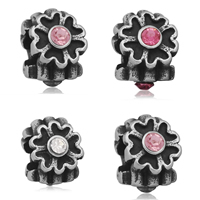 Stainless Steel European Beads, 316L Stainless Steel, Flower, without troll & with rhinestone & blacken Approx 4mm 