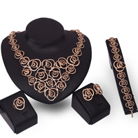 Fashion Zinc Alloy Jewelry Sets, finger ring & bracelet & earring & necklace, stainless steel earring post and Omega clip, with 5cm extender chain, Flower, rose gold color plated, lead & cadmium free US Ring  Approx 7.5 Inch, Approx  17.5 Inch 