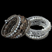 Memory Wire Bracelet, Crystal, with Freshwater Pearl, natural  & faceted 6-7mm Inner Approx 53mm Approx 6.5 Inch 