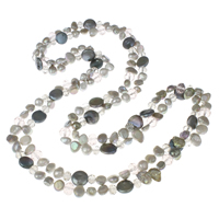 Кристалл свитер пресноводных жемчужное ожерелье, Пресноводные жемчуги, с Кристаллы, граненый & двунитевая, 7-8mm, длина:Приблизительно 62.5 дюймовый, продается Strand