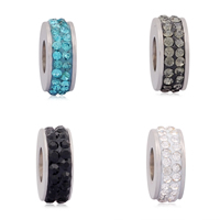 Stainless Steel European Beads, 316L Stainless Steel, with Rhinestone Clay Pave, Rondelle, without troll Approx 4mm 