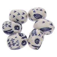 Handzeichnung Porzellan Perlen, Eule, blau, 16x21x15mm, Bohrung:ca. 1mm, verkauft von PC