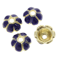 Zinc Alloy Bead Caps, Flower, gold color plated, imitation cloisonne & enamel, blue, lead & cadmium free Approx 1.5mm [