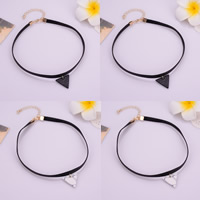 Fashion Choker Necklace, Zinc Alloy, with PU Leather & Synthetic Turquoise, with 6cm extender chain, Triangle, gold color plated lead & cadmium free, 300mm Approx 12 Inch 
