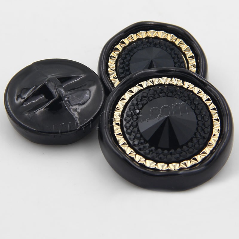 Acrylic Shank Button, Flat Round, gold color plated, different size for choice, black, Sold By PC