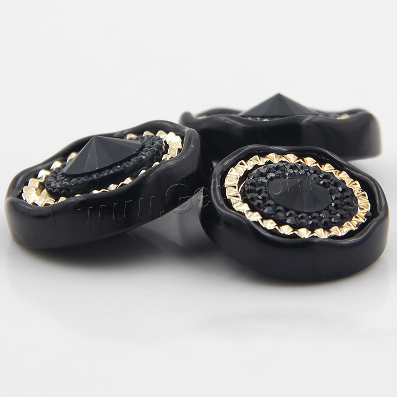 Acrylic Shank Button, Flat Round, gold color plated, different size for choice, black, Sold By PC