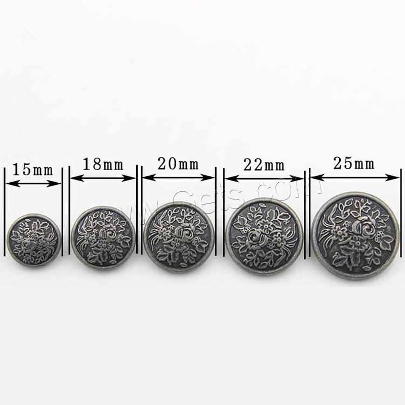 Zinc Alloy Shank Button, Flat Round, antique silver color plated, different size for choice, Sold By PC