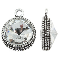 Glass Zinc Alloy Pendants, with Glass, Flat Round, antique silver color plated, faceted, lead & cadmium free Approx 2mm 