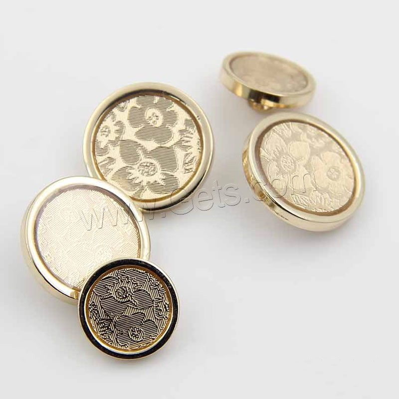 Zinc Alloy Shank Button, Flat Round, gold color plated, different size for choice, Sold By PC