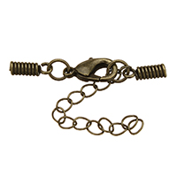 Brass Lobster Claw Cord Clasp, plated, with cord coil & with extender chain 32mm Approx 2mm 