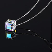 Austrian Crystal Necklace, with 925 Sterling Silver, with 5cm extender chain, Cube, box chain & faceted, 8mm Approx 15.5 Inch 