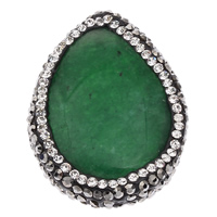Natural Green Agate Beads, with Rhinestone Clay Pave, Teardrop Approx 1mm 