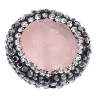 Natural Rose Quartz Beads, with Rhinestone Clay Pave, Flat Round Approx 0.8mm 