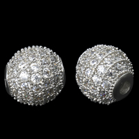 Cubic Zirconia Micro Pave Brass Beads, Drum, platinum color plated, micro pave cubic zirconia, 8mm Approx 2mm 