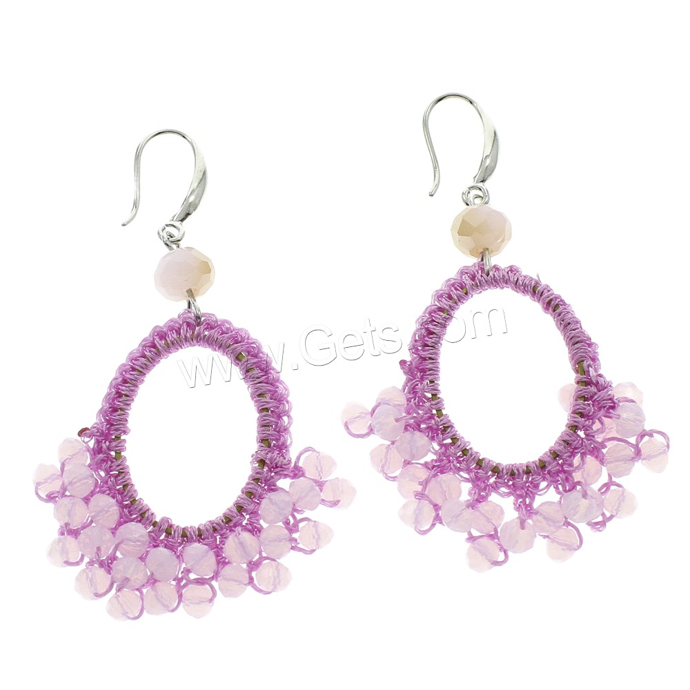 Handmade Nylon Earring, Nylon Cord, with Crystal & Brass, faceted, more colors for choice, 36x62x8mm-38x65x8mm, Sold By Pair