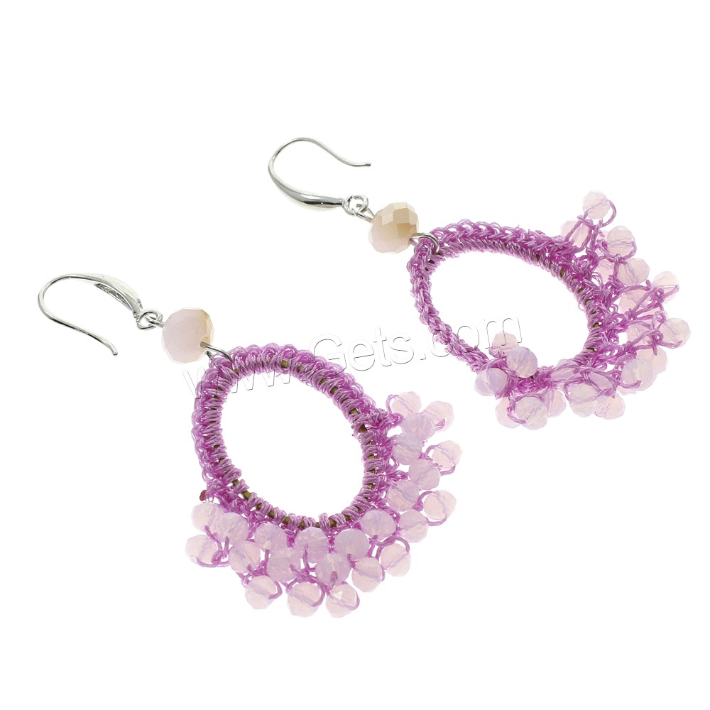Handmade Nylon Earring, Nylon Cord, with Crystal & Brass, faceted, more colors for choice, 36x62x8mm-38x65x8mm, Sold By Pair