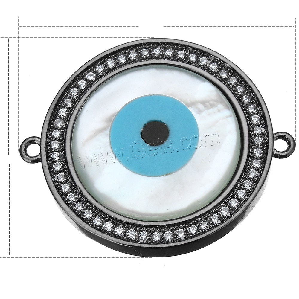 Connecteur de bijoux de mauvais œil, laiton, avec coquille blanche & résine, Placage, naturel & Islam bijoux & normes différentes pour le choix & pavé de micro zircon & boucle de 1/1, plus de couleurs à choisir, Trou:Environ 1mm, Vendu par PC