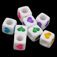 Perles acryliques nature, Acrylique, cube, émail & couleur solide, couleurs mélangées Environ 3mm, Environ Vendu par sac