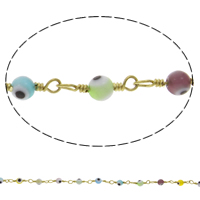 Millefiori Glass Beaded Chain, with Brass, Round, plated, handmade 