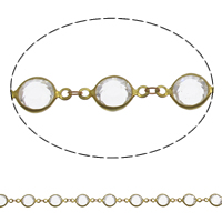 Crystal Beaded Chain, with Brass, Flat Round, plated, handmade & bar chain & faceted 