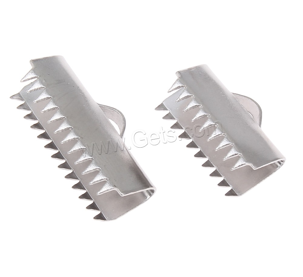 Stainless Steel Ribbon Crimp End, different size for choice, original color, Hole:Approx 2mm, Sold By PC
