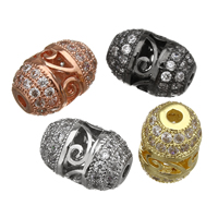 Cubic Zirconia Micro Pave Brass Beads, Oval, plated, micro pave cubic zirconia & hollow Approx 2mm 