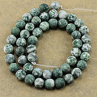 Grüner Tupfen Stein Perlen, grüner Punkt Stein, rund, natürlich, verschiedene Größen vorhanden & satiniert, Bohrung:ca. 1-2mm, Länge:ca. 15 ZollInch, verkauft von Strang