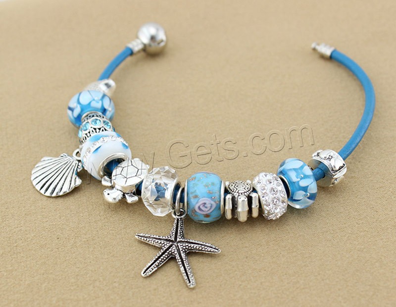 Zinc Alloy European Bracelets, with Rhinestone Clay Pave & PU Leather & Crystal & Lampwork, antique silver color plated, different length for choice & faceted & with rhinestone, Sold By Strand
