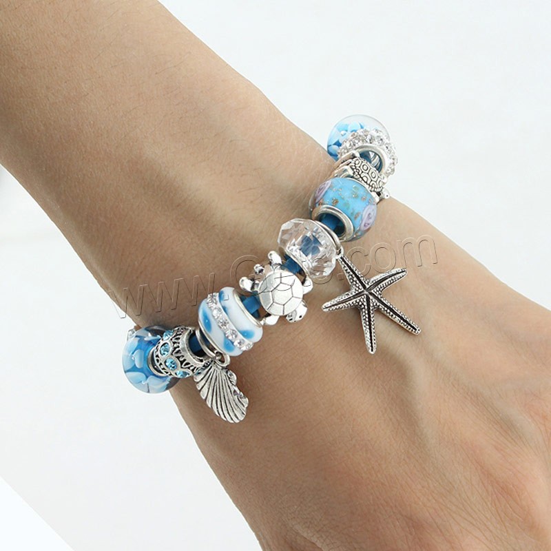 Zinc Alloy European Bracelets, with Rhinestone Clay Pave & PU Leather & Crystal & Lampwork, antique silver color plated, different length for choice & faceted & with rhinestone, Sold By Strand