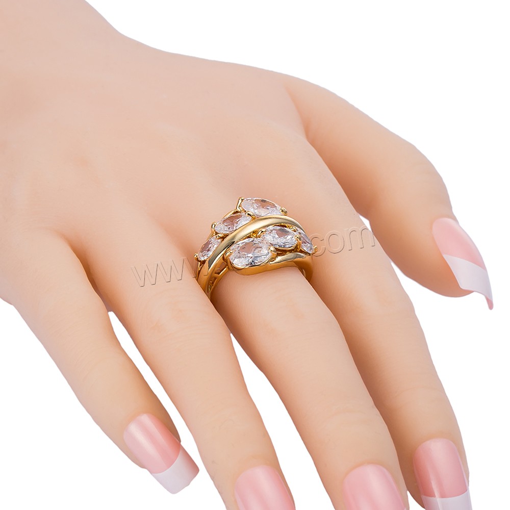 Gets® палец кольцо, Латунь, плакированный настоящим золотом, разный размер для выбора & с кубическим цирконием & граненый, не содержит никель, свинец, 18mm, продается PC