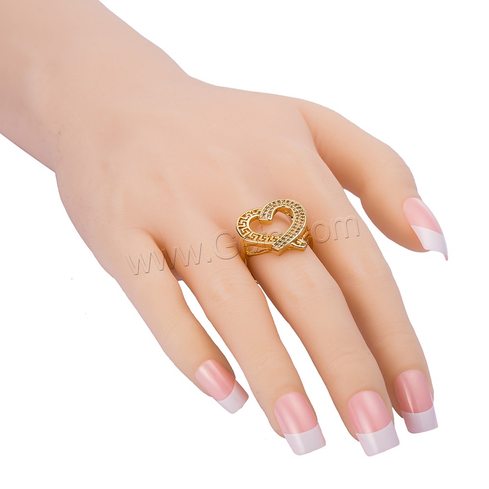Gets® Finger Ring, Brass, Heart, real gold plated, different size for choice & with cubic zirconia, nickel, lead & cadmium free, 20mm, Sold By PC